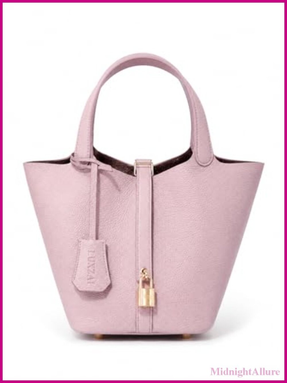 Genuine Leather Bucket Bag Top Handle Handbag Padlock Key Removable Pouch